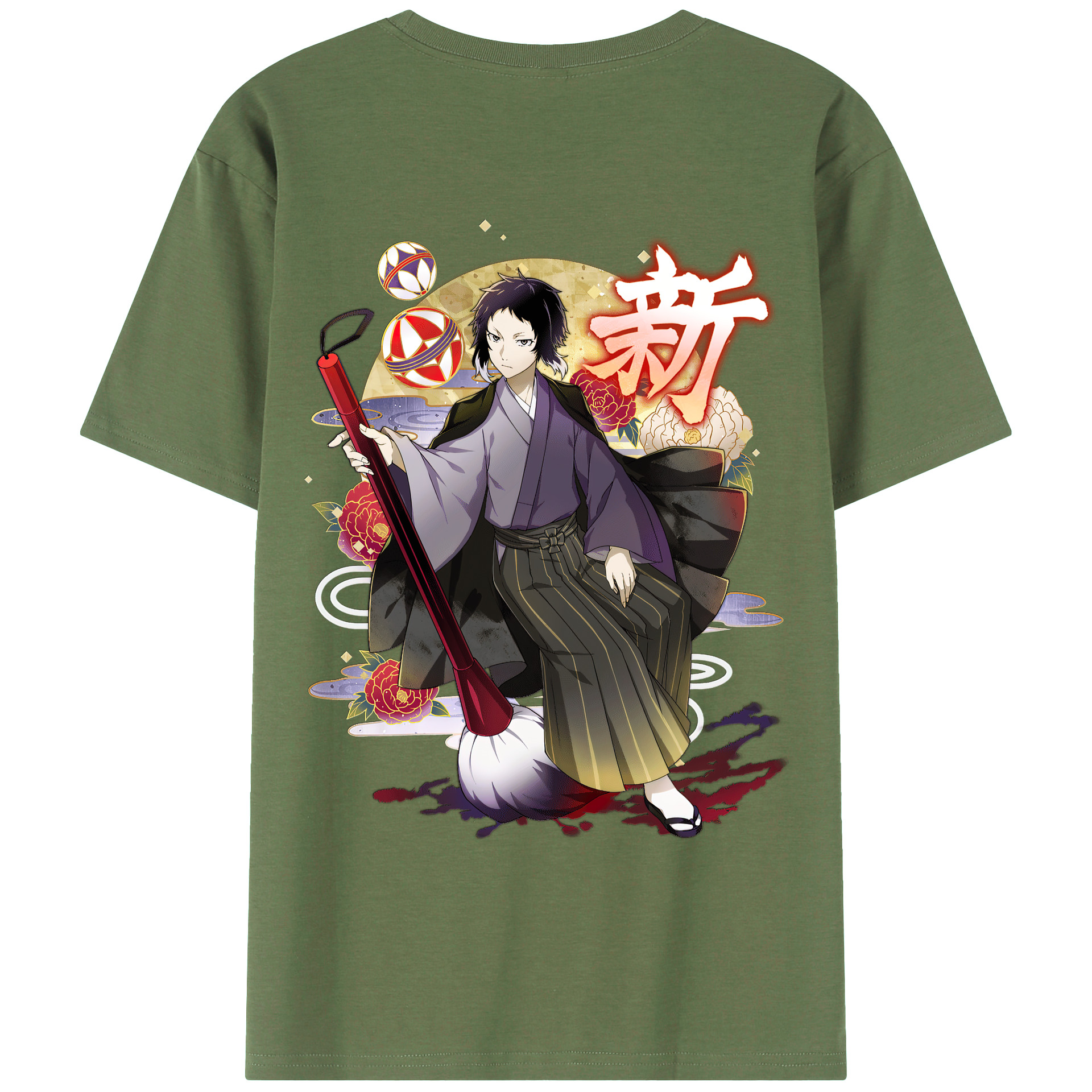 （画像用） 文豪ストレイドッグス Bungo Stray Dogs 綿100％ メンズ半袖Tシャツ（バックプリント） 通気性